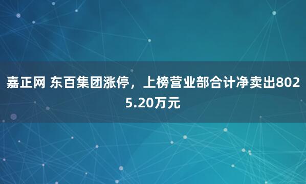 嘉正网 东百集团涨停，上榜营业部合计净卖出8025.20万元